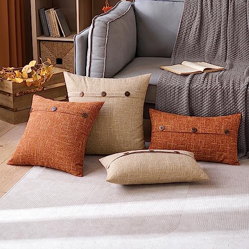 Vintage Farmhouse Linen Throw Pillow Covers - Set of 2