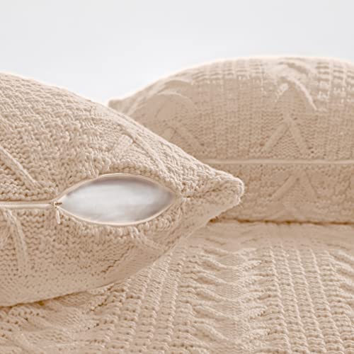 Khaki Knitted Throw Blanket Set with Pillow Covers