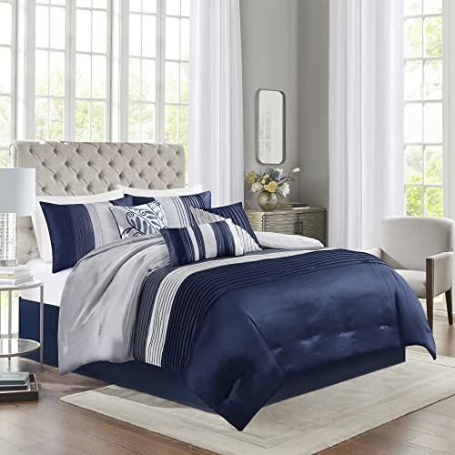 Madison Park Amherst Navy Faux Silk Comforter Set