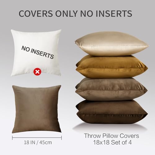 JIIBERL 18x18 Velvet Throw Pillow Covers - Set of 4