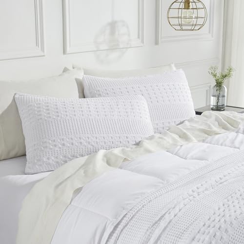 Cotton Waffle Weave White King Sham Set