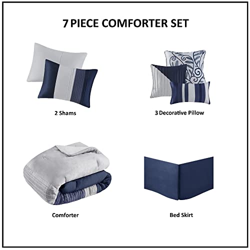 Madison Park Amherst Navy Faux Silk Comforter Set