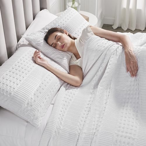 Cotton Waffle Weave White King Sham Set