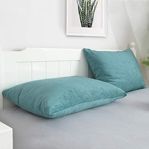 CaliTime Teal Chenille Pillow Shams - Set of 2