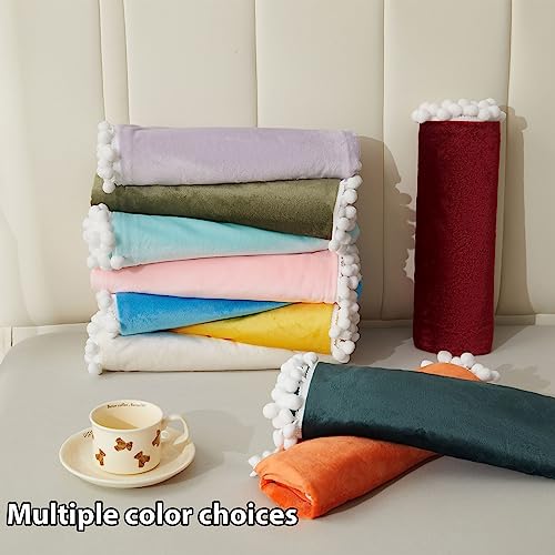 Luxury Velvet Pillowcases Set with Pompoms - Pink