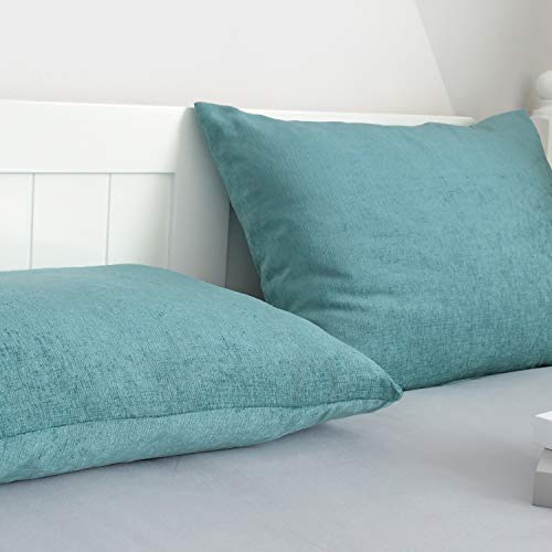 CaliTime Teal Chenille Pillow Shams - Set of 2