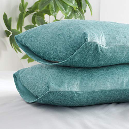CaliTime Teal Chenille Pillow Shams - Set of 2