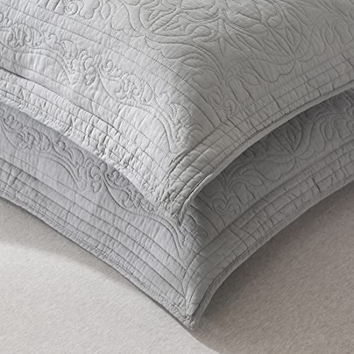 Floral Printed Grey Cotton Quilted Pillow Sham