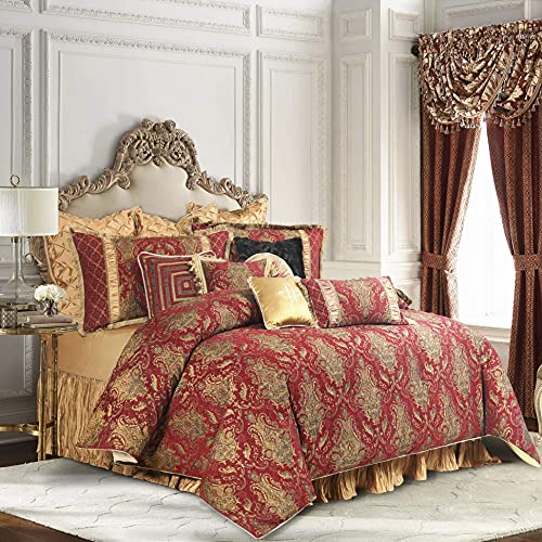 Luxury Red Damask Jacquard Queen Comforter Set