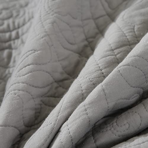 Floral Printed Grey Cotton Quilted Pillow Sham