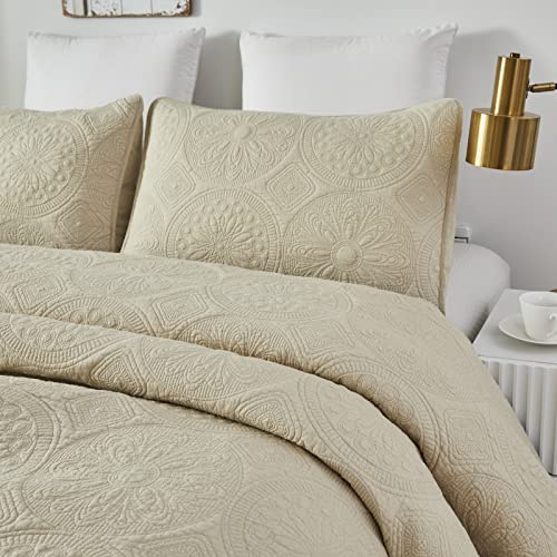 Brandream King Size Beige Medallion Pillow Shams Set