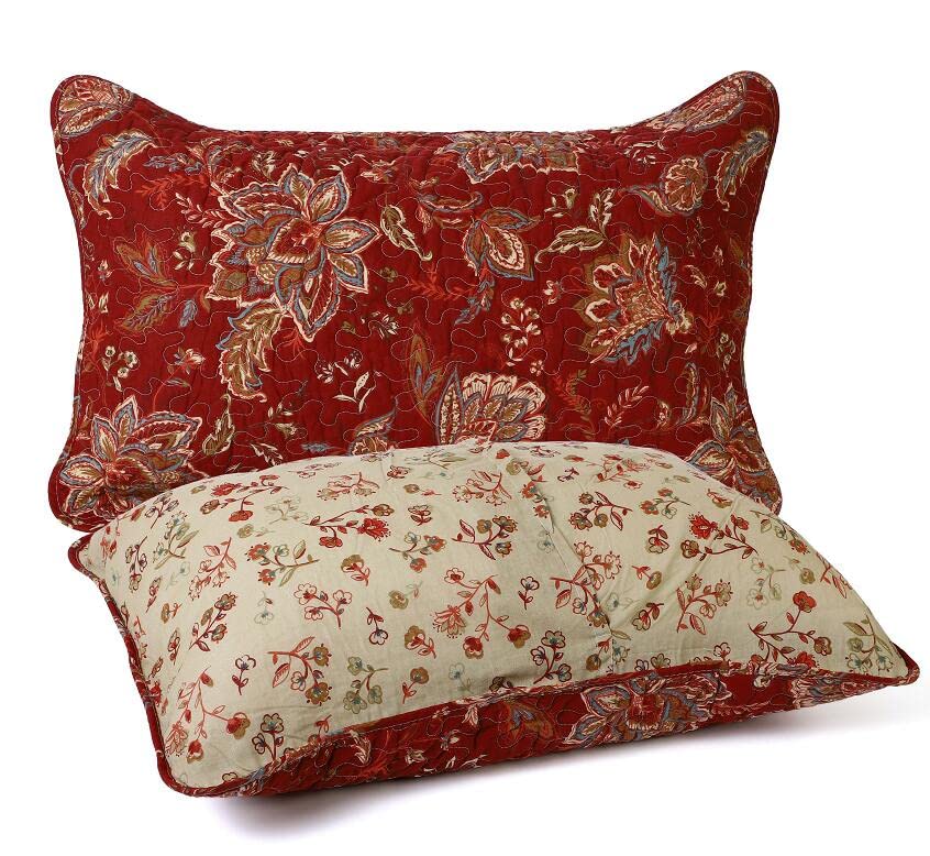 Red Vintage Floral Cotton Pillow Shams Set of 2