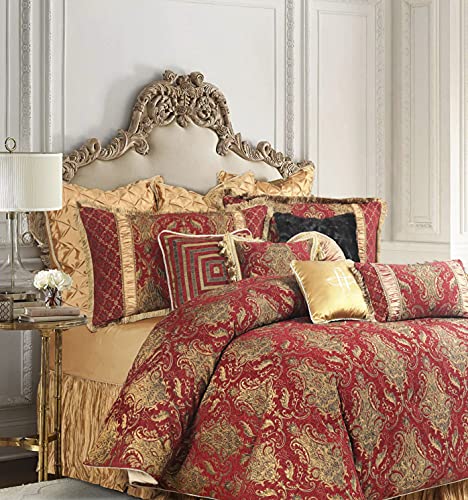 Luxury Red Damask Jacquard Queen Comforter Set