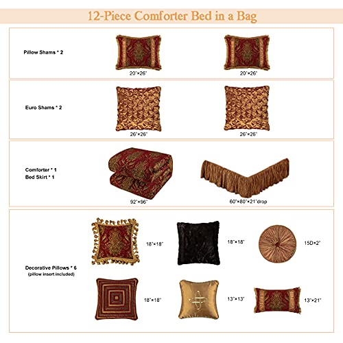 Luxury Red Damask Jacquard Queen Comforter Set