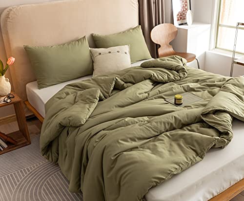 Olive Green Queen Comforter Set, 3 Pieces