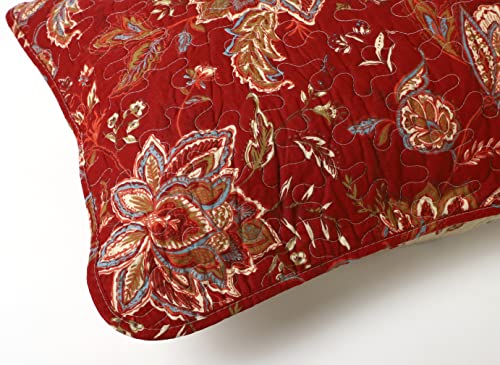 Red Vintage Floral Cotton Pillow Shams Set of 2