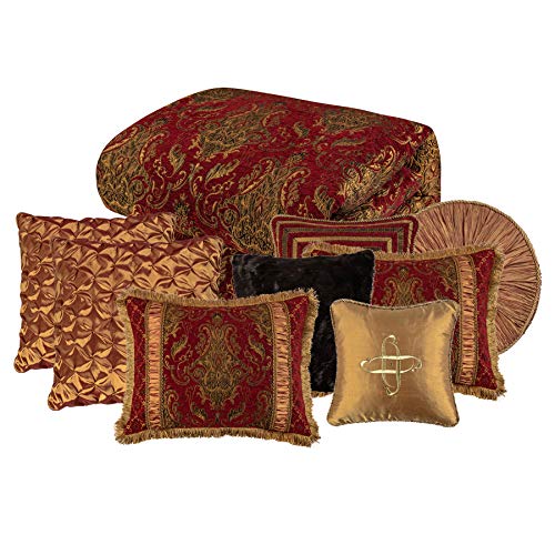 Luxury Red Damask Jacquard Queen Comforter Set