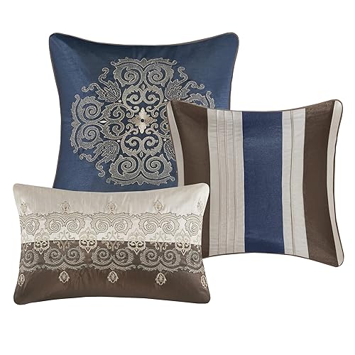 Luxurious Navy Jacquard Cal King Bed Set
