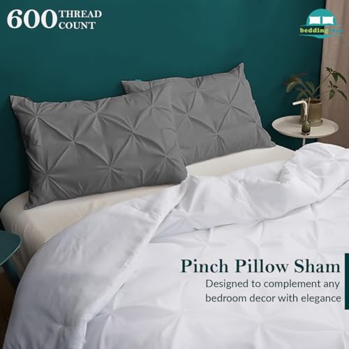 Pinch Pleated Dark Grey Queen Pillow Shams Set
