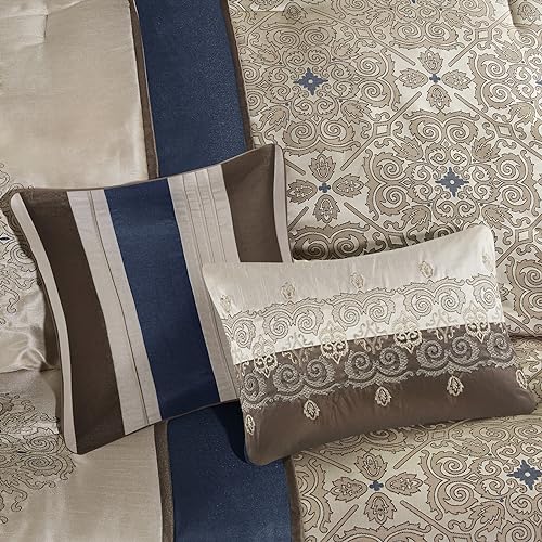 Luxurious Navy Jacquard Cal King Bed Set