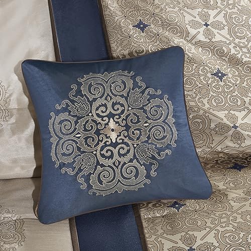 Luxurious Navy Jacquard Cal King Bed Set