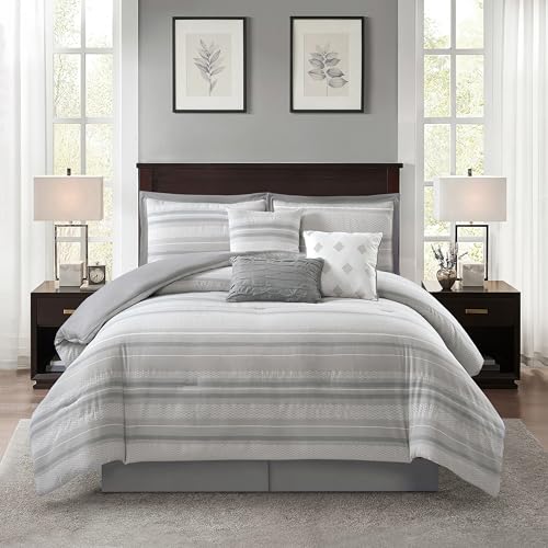 Grey Jacquard Queen Comforter Set with Pillows