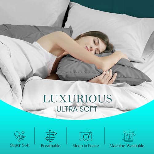 Pinch Pleated Dark Grey Queen Pillow Shams Set