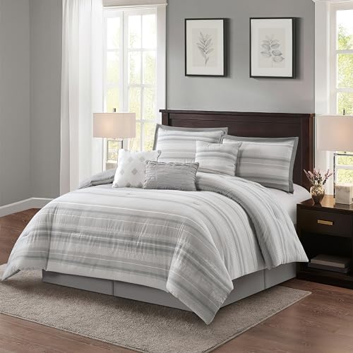 Grey Jacquard Queen Comforter Set with Pillows