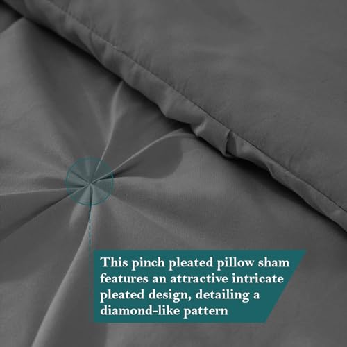 Pinch Pleated Dark Grey Queen Pillow Shams Set