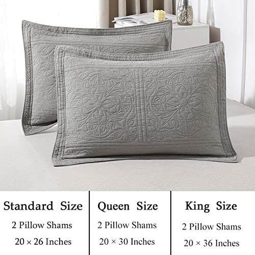 Cotton Grey Floral Quilted Pillow Shams Set