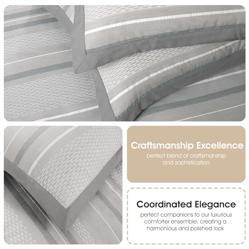 Grey Jacquard Queen Comforter Set with Pillows