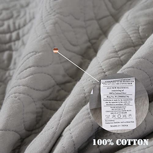 Cotton Grey Floral Quilted Pillow Shams Set