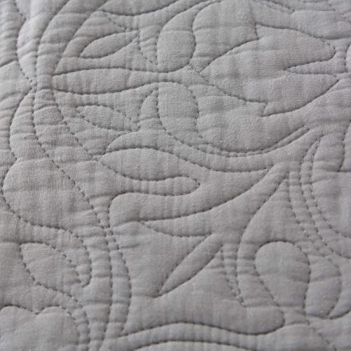 Cotton Grey Floral Quilted Pillow Shams Set