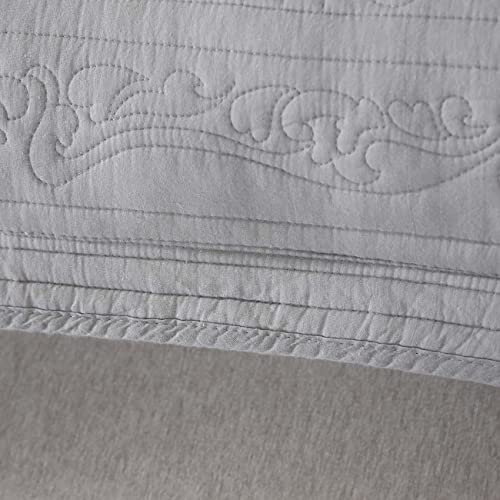 Cotton Grey Floral Quilted Pillow Shams Set