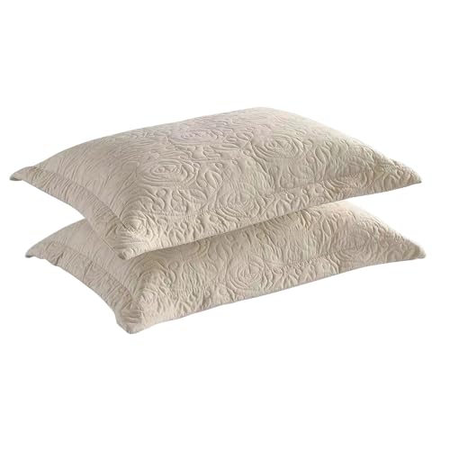 Beige 2-Piece Embroidered Queen Pillow Shams Set