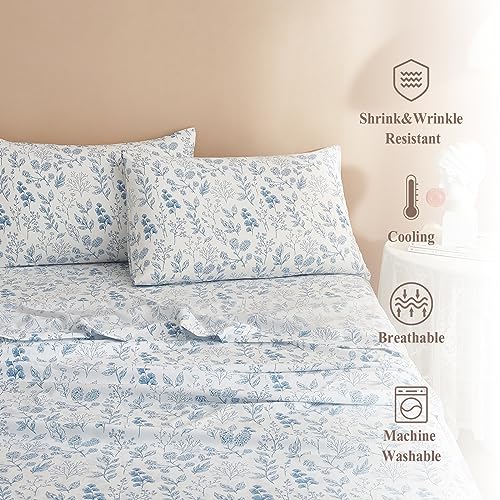 Luxury King Bed Sheet Set - Blue Floral Design