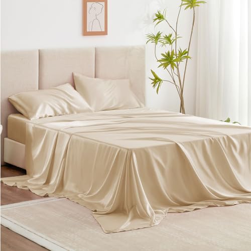 Beige Satin Sheet Set - 4 Piece Full Size