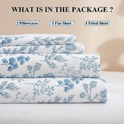 Luxury King Bed Sheet Set - Blue Floral Design