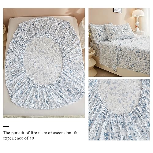 Luxury King Bed Sheet Set - Blue Floral Design