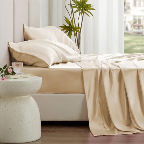 Beige Satin Sheet Set - 4 Piece Full Size