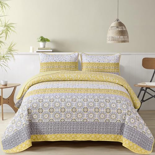 Boho King Quilt Set with Pillowcases, Yellow