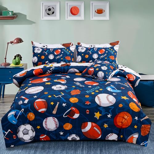 Navy Rugby Ball Twin Comforter Set for Kids