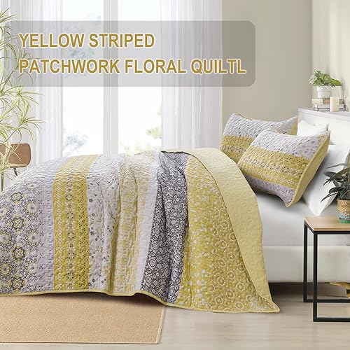 Boho King Quilt Set with Pillowcases, Yellow