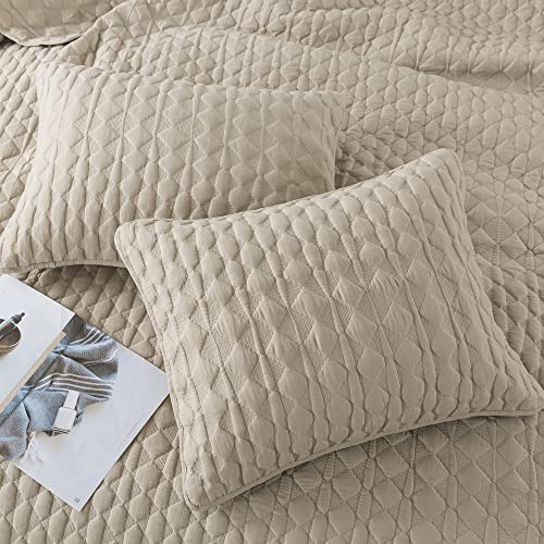 Beige Queen Size Quilt Bedding Set, 3 Pieces