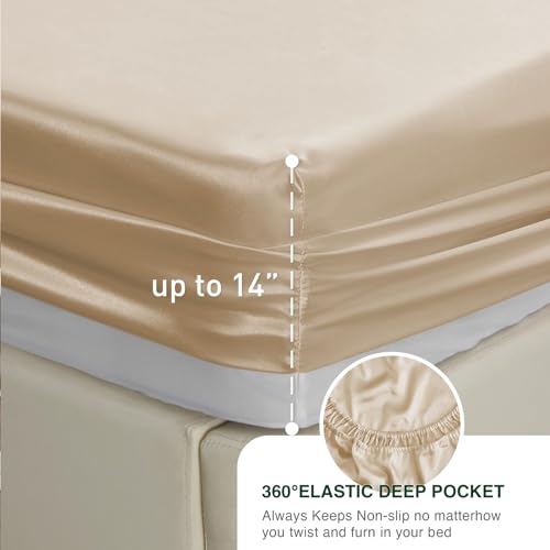 Beige Satin Sheet Set - 4 Piece Full Size