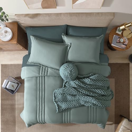 Monbix 7-Piece Sage Green Full Comforter Set