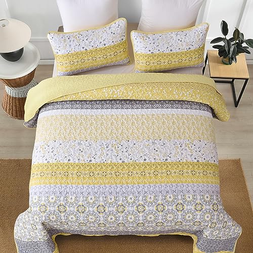 Boho King Quilt Set with Pillowcases, Yellow