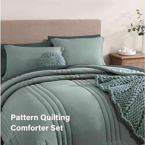 Monbix 7-Piece Sage Green Full Comforter Set