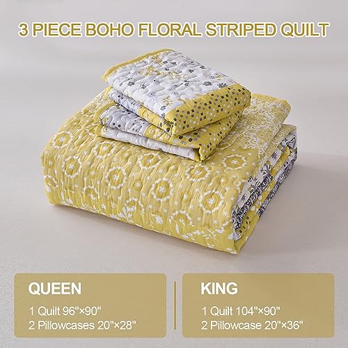 Boho King Quilt Set with Pillowcases, Yellow