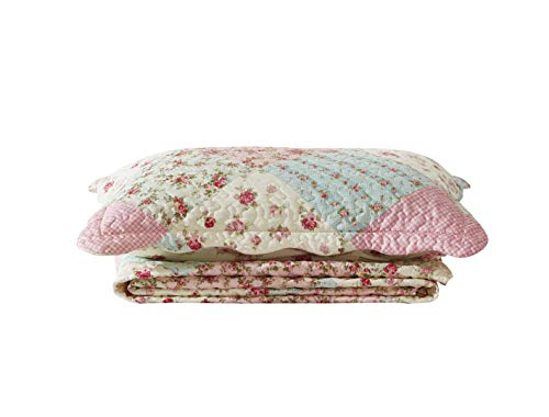 Sunshine Pink Green Rose Patchwork Twin Quilt Set